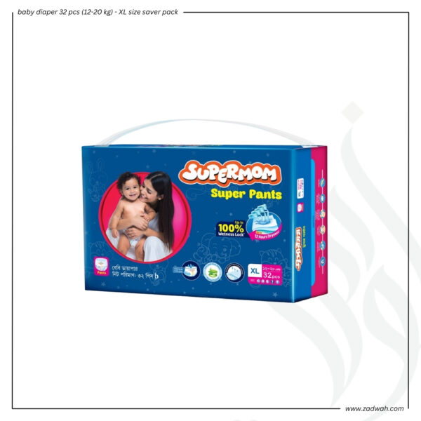 zadwah - supermom - baby diaper 32 pcs (12-20 kg) - XL size saver packn