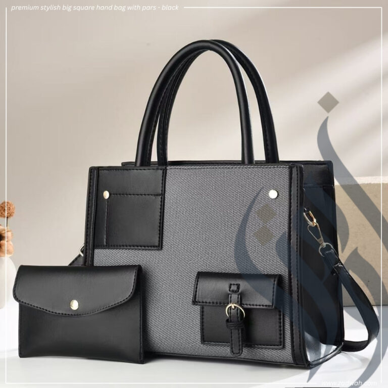 zadwah - premium stylish big square hand bag with pars - black