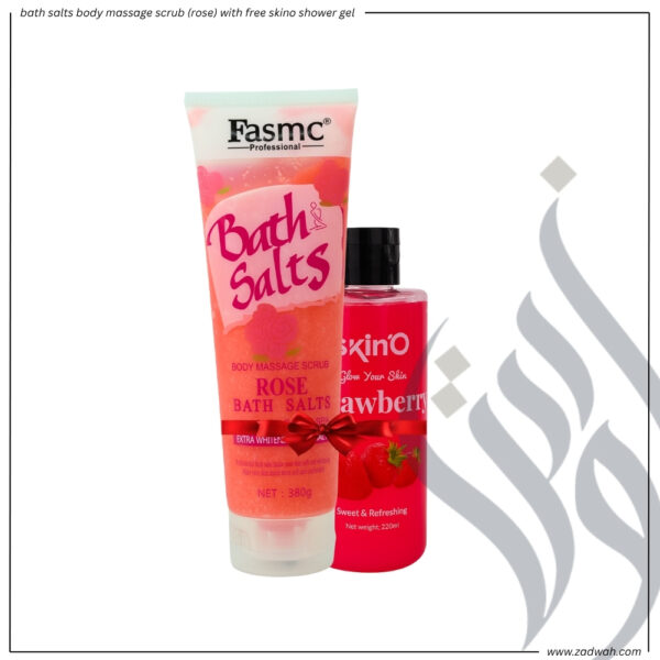 zadwah - fasmc - bath salts body massage scrub (rose) with free skino shower gel