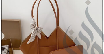 zadwah - nafeera - stylish leather tote bag with pars - dark brown