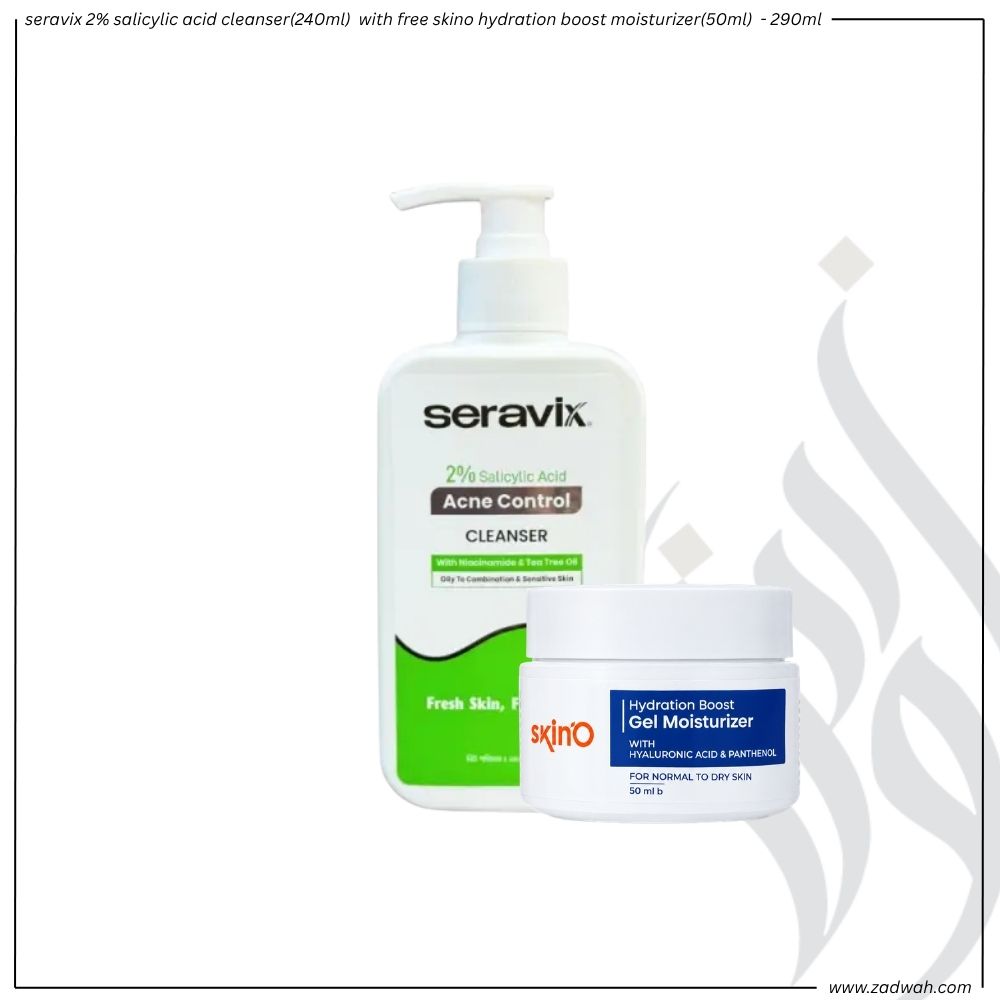 zadwah - seravix 2% salicylic acid cleanser(240ml) with free skino hydration boost moisturizer(50ml) - 290ml zadwah - seravix 2% salicylic acid cleanser(240ml) with free skino hydration boost moisturizer(50ml) - 290ml